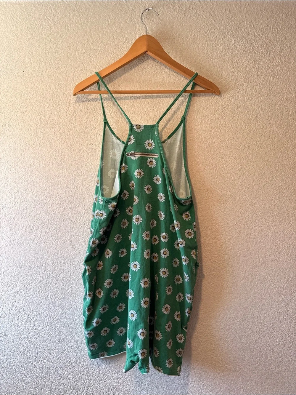 FREE PEOPLE FP Movement Green Daisy Print Oversized Romper w/ Pockets